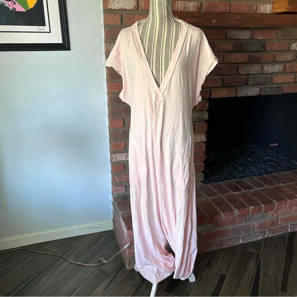 Free People Movement Hot Shot V-Neck Onesie in Light Pink Sz XL